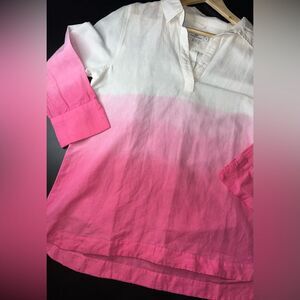 Vineyard Vines Pink Ombré Linen V-neck top Size Medium EUC